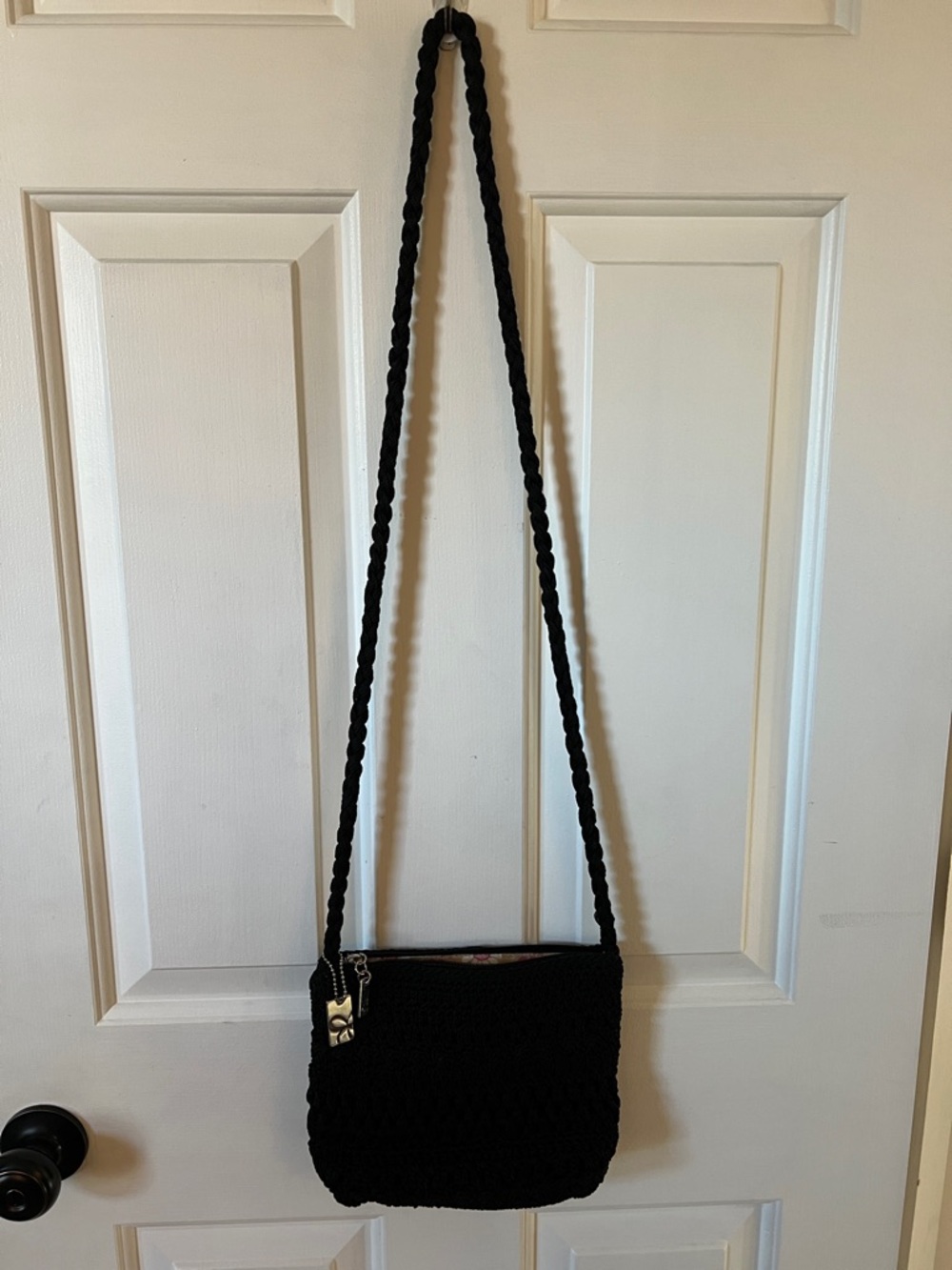 Y2K Lina Black Crocheted Crossbody Bag with Braided Strap